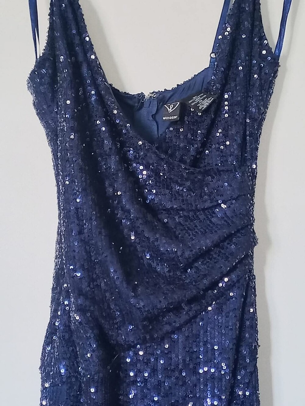 Navy Sequin Strapless Evening Gown